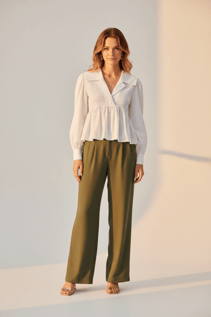 Rich Royal Cotton Blouse with Peplum in der Farbe Weiss