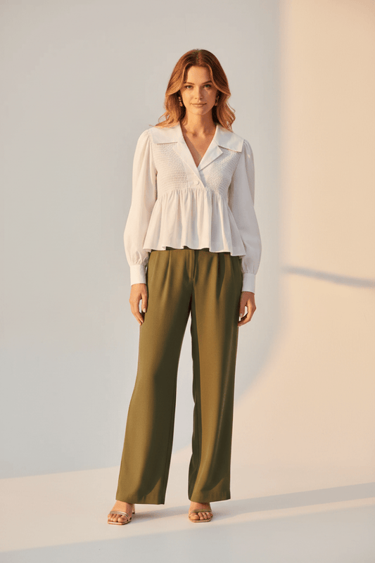 Rich Royal Cotton Blouse with Peplum in der Farbe Weiss