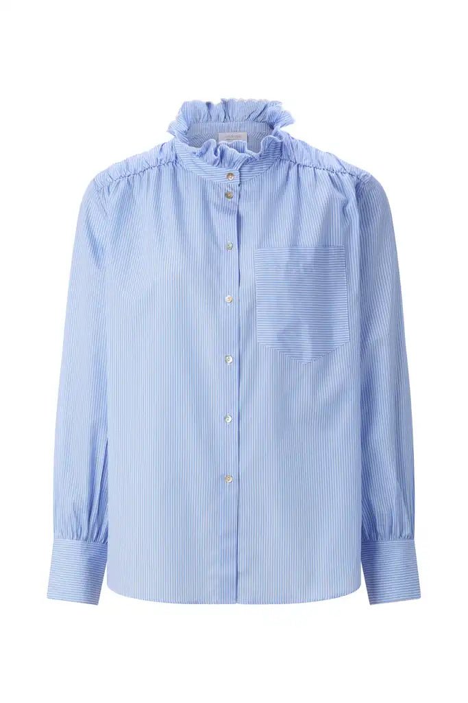 Rich Royal Cotton Striped Blouse with Ruffle in der Farbe Skyway blue