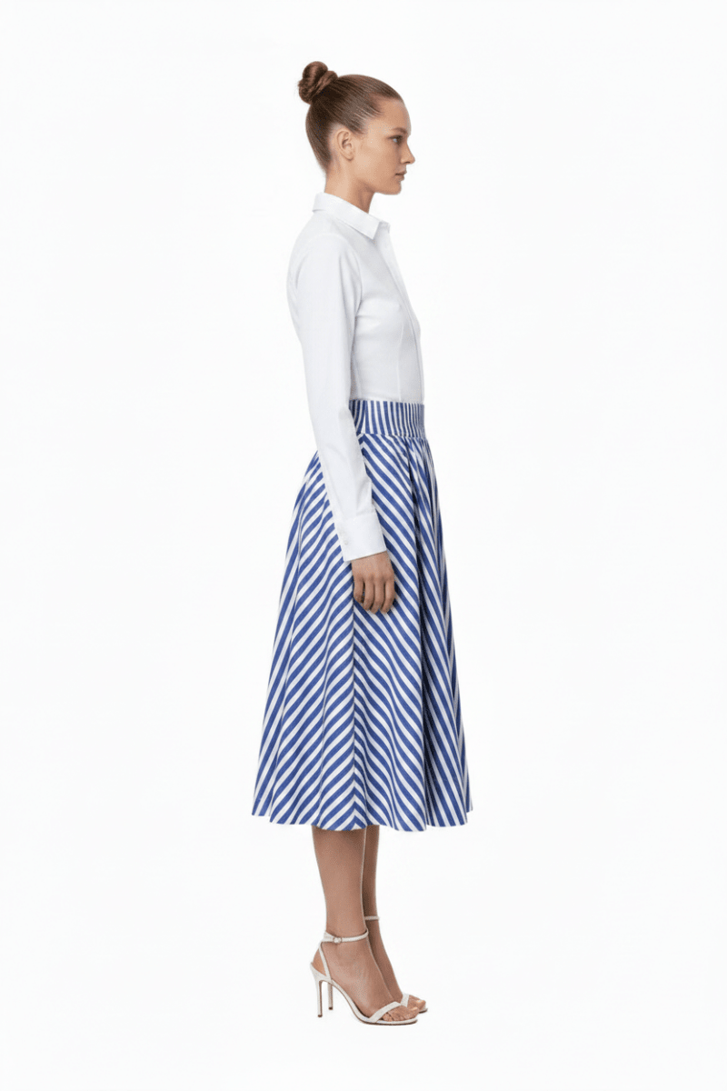 Rich Royal Cotton Striped Midi Rock in der Farbe Midnight Blue