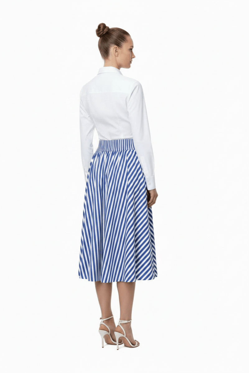 Rich Royal Cotton Striped Midi Rock in der Farbe Midnight Blue