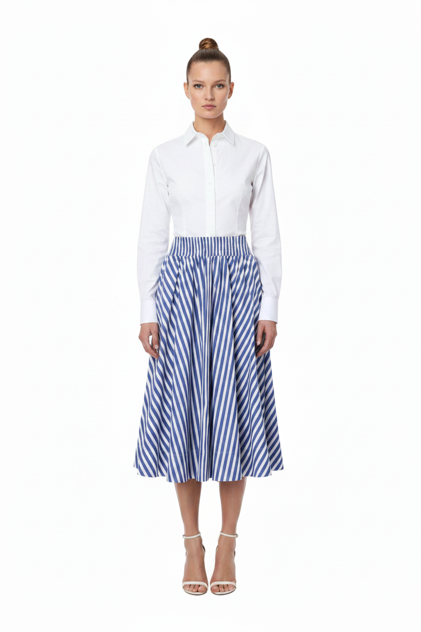 Rich Royal Cotton Striped Midi Rock in der Farbe Midnight Blue