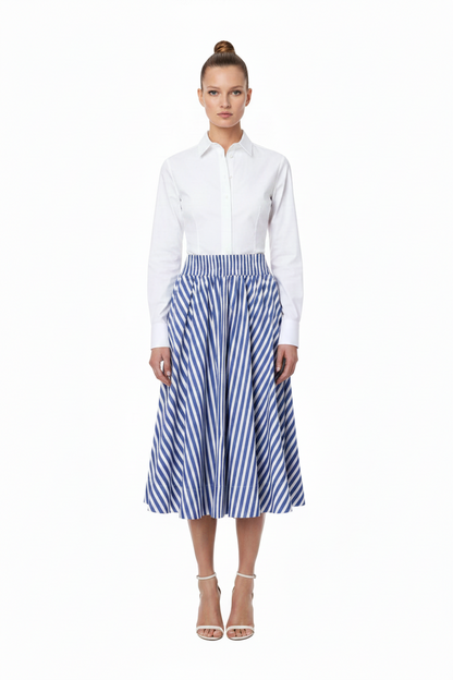 Rich Royal Cotton Striped Midi Rock in der Farbe Midnight Blue