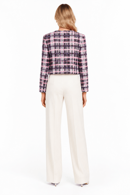 Rich & Royal Cropped Bouclé Jacke mit V-Ausschnitt in Evening Lilac