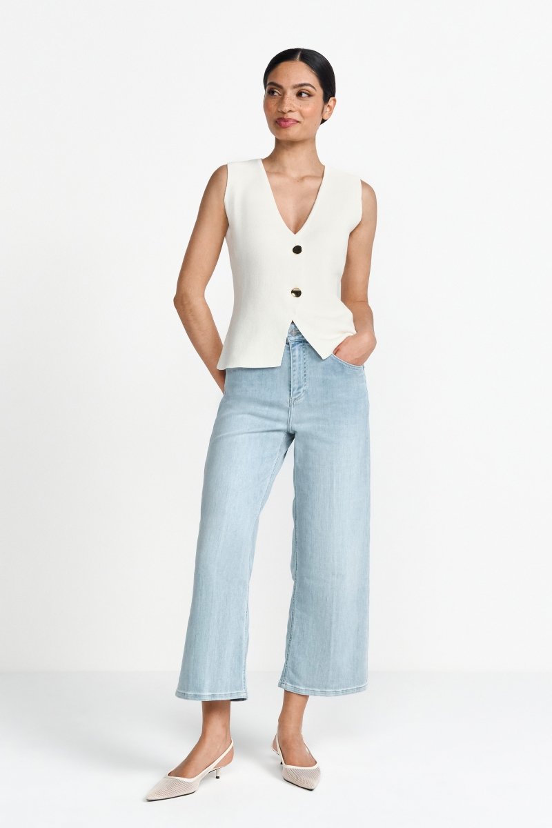 Rich & Royal Culotte Light Blue Satin Denim