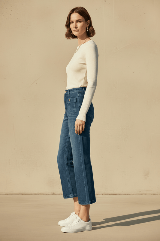 Rich & Royal Culotte Patched Pockets Damen – Jeans-Culotte in Denim Blue