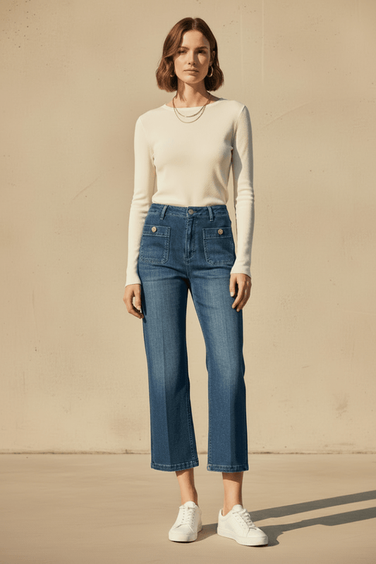 Rich & Royal Culotte Patched Pockets Damen – Jeans-Culotte in Denim Blue