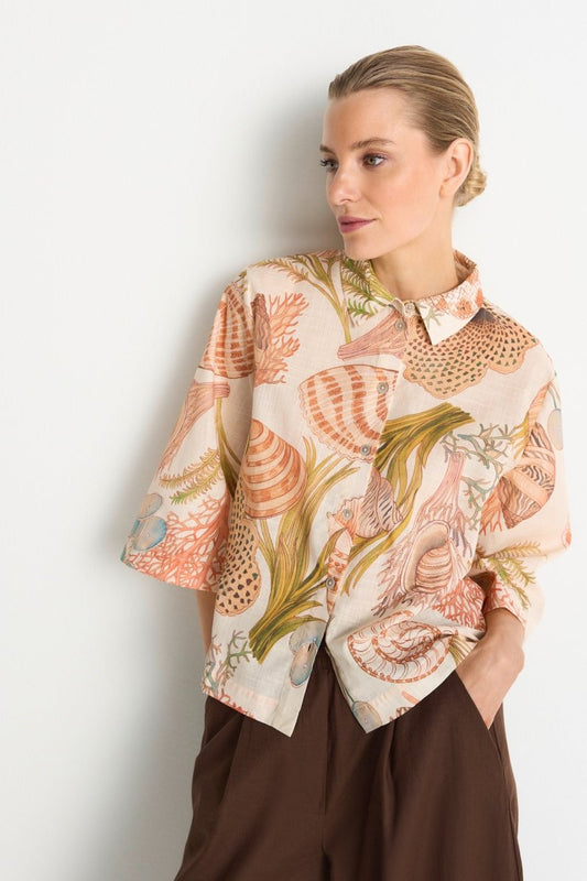 Rich & Royal Damen Kurzarmbluse mit Print in soft papaya