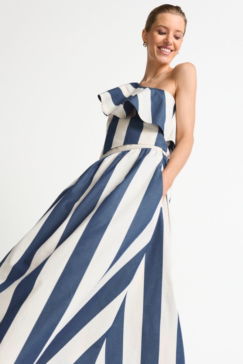 Rich & Royal Damen Midirock aus Baumwolle gestreift in midnight blue