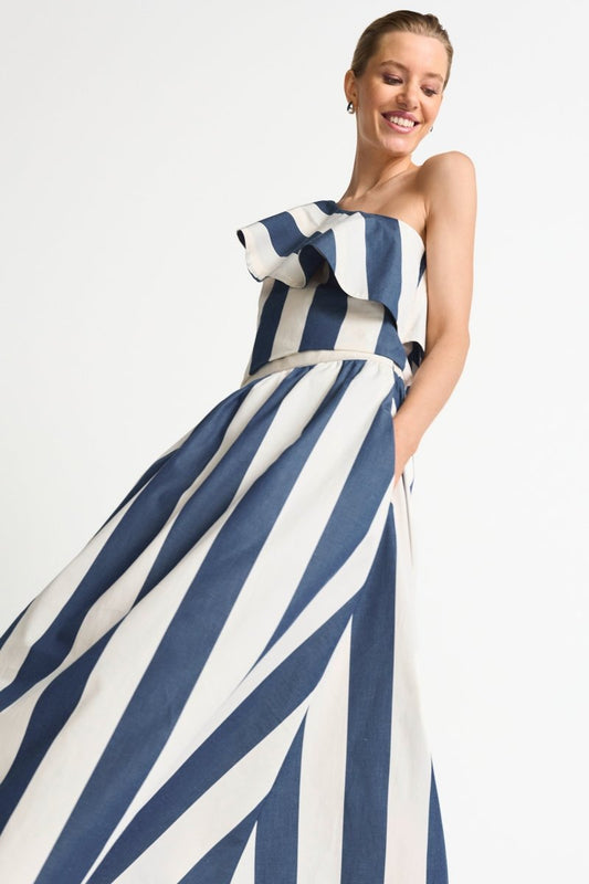 Rich & Royal Damen Midirock aus Baumwolle gestreift in midnight blue