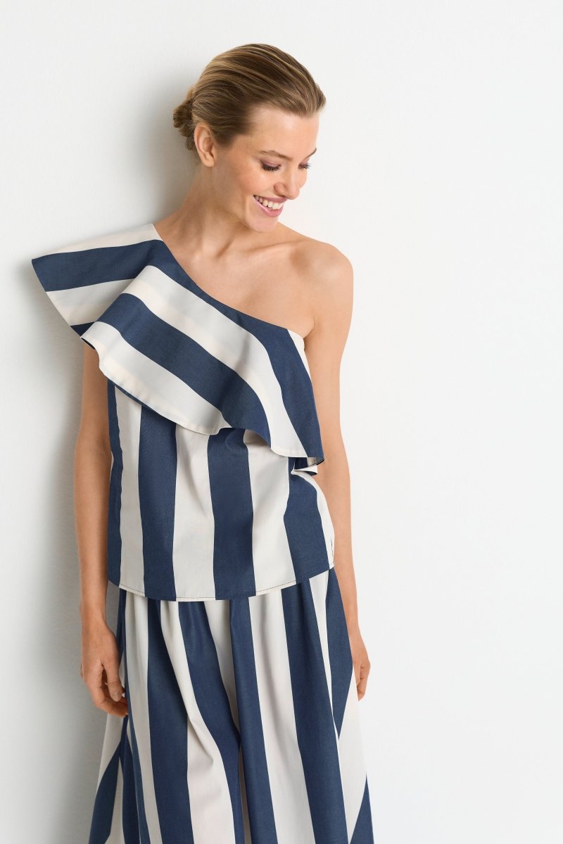 Rich & Royal Damen One - Shoulder - Bluse gestreift in midnight blue