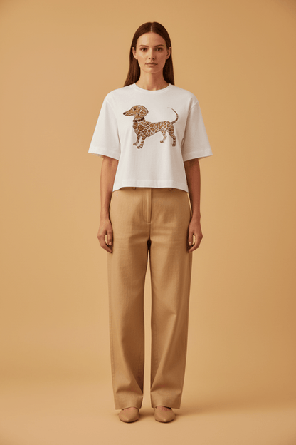 Rich & Royal Damen T-Shirt Hundeprint Weiß – Gentle Fit