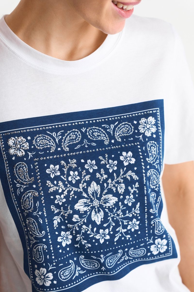 RICHROYAL Damen T-Shirt mit Bandana - Print in white