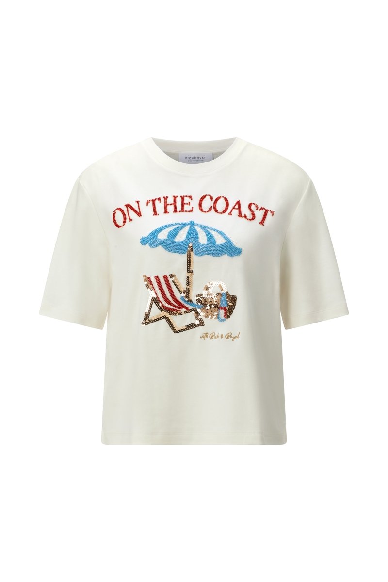 Rich & Royal Damen T-Shirt mit Coast - Applikation in pearl white