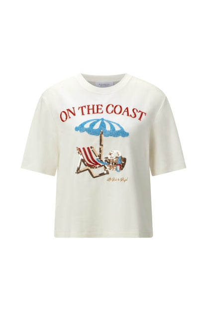Rich & Royal Damen T-Shirt mit Coast - Applikation in pearl white