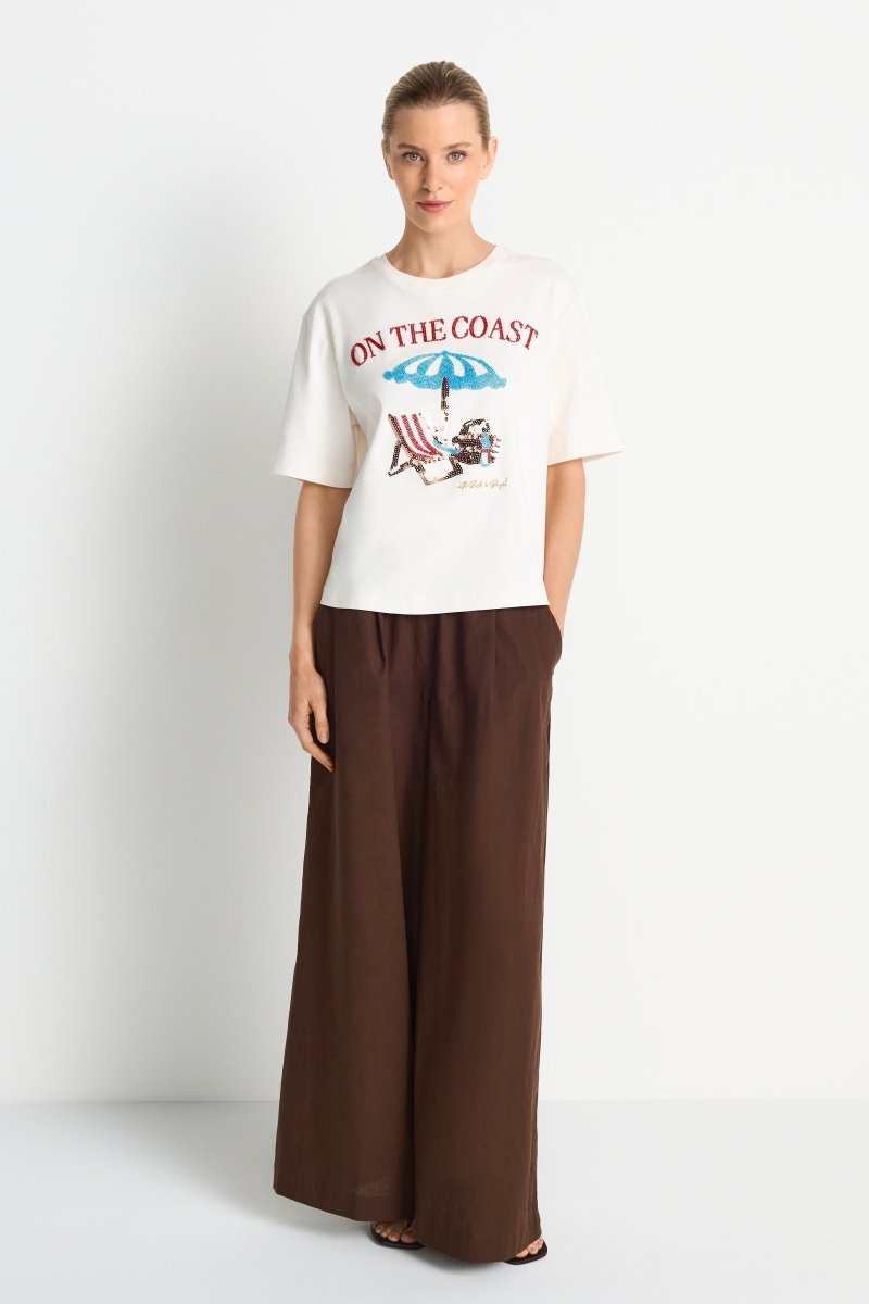 Rich & Royal Damen T-Shirt mit Coast - Applikation in pearl white