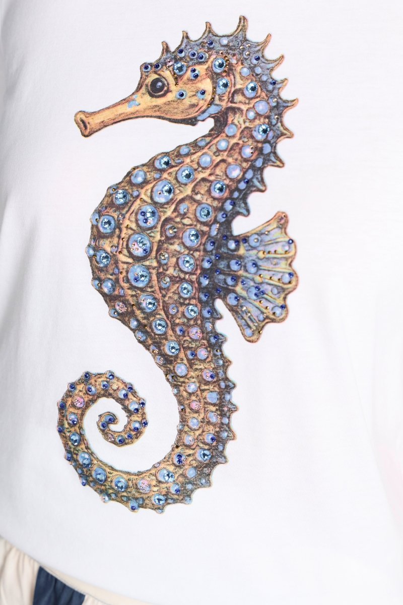 Rich & Royal Damen T-Shirt mit Seahorse - Motiv in white