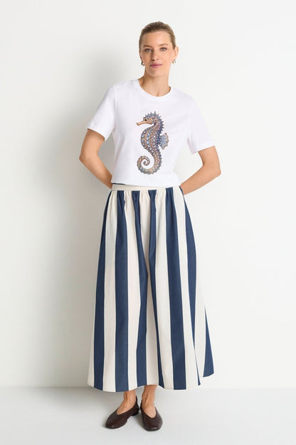 Rich & Royal Damen T-Shirt mit Seahorse - Motiv in white