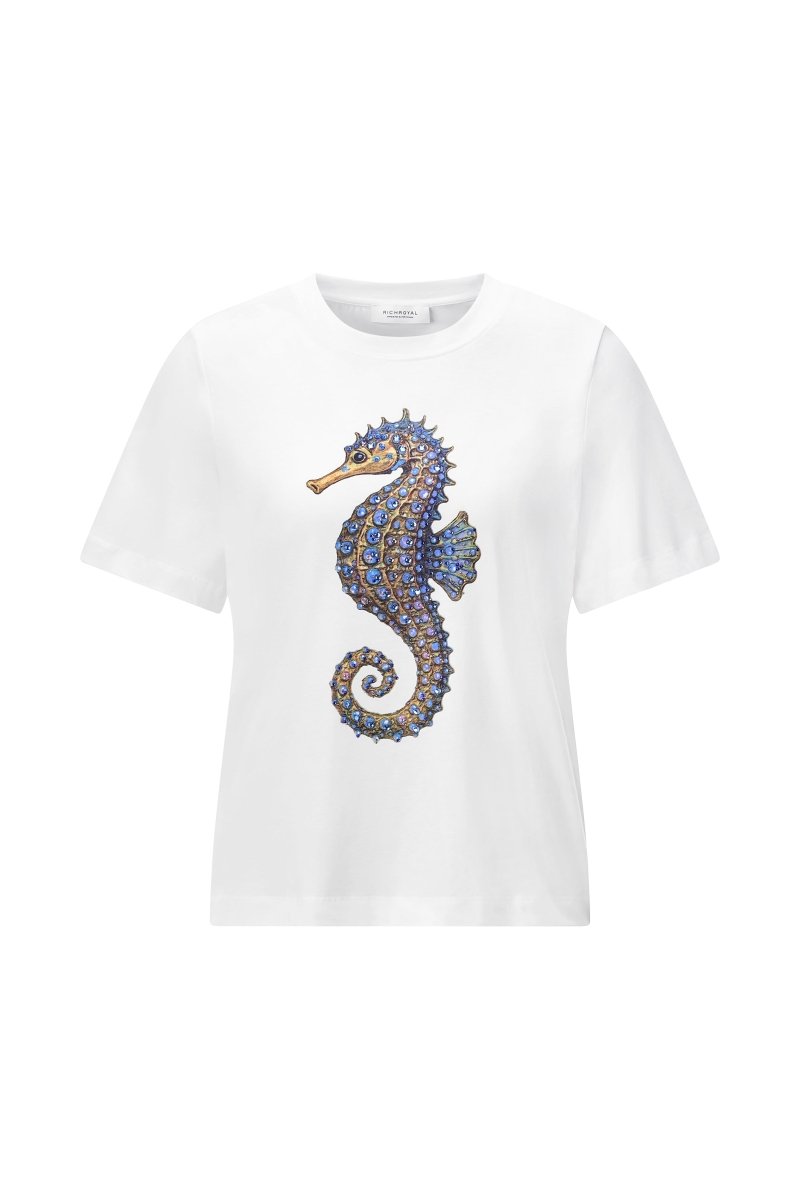 Rich & Royal Damen T-Shirt mit Seahorse - Motiv in white
