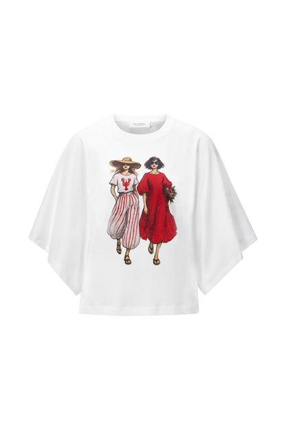 Rich & Royal Damen Wide Fit T-Shirt mit Dolman - Ärmeln in white