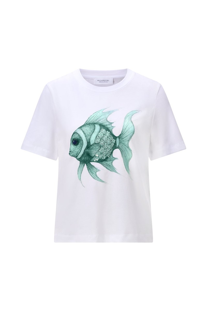 Rich & Royal Elegant Fit T-Shirt Fish in der Farbe white