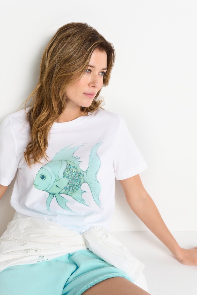 Rich & Royal Elegant Fit T-Shirt Fish in der Farbe white