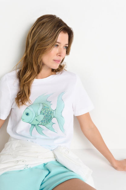 Rich & Royal Elegant Fit T-Shirt Fish in der Farbe white