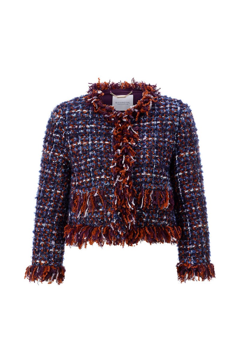 Rich & Royal Fransen-Bouclé-Jacke Mitternachtsblau