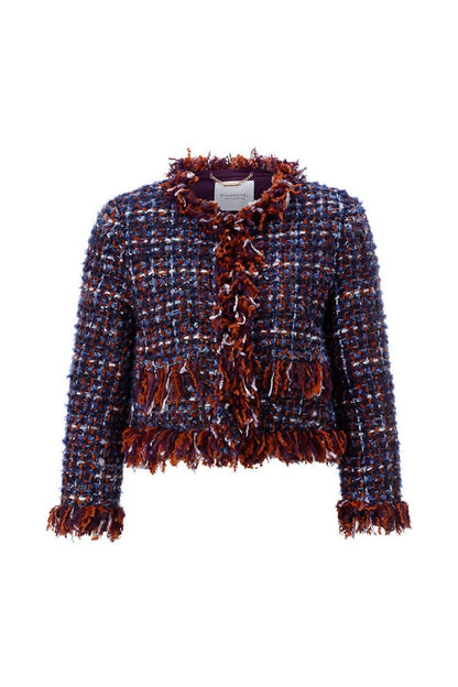 Rich & Royal Fransen-Bouclé-Jacke Mitternachtsblau