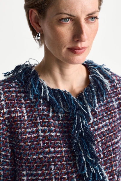 Rich & Royal Fransen-Bouclé-Jacke Mitternachtsblau