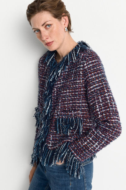 Rich & Royal Fransen-Bouclé-Jacke Mitternachtsblau