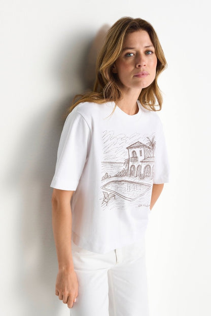 Rich & Royal Gentle Fit T-Shirt with Print in der Farbe white