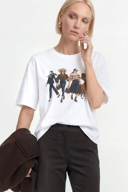 Rich & Royal Gentle Fit T-Shirt with Women Print – white