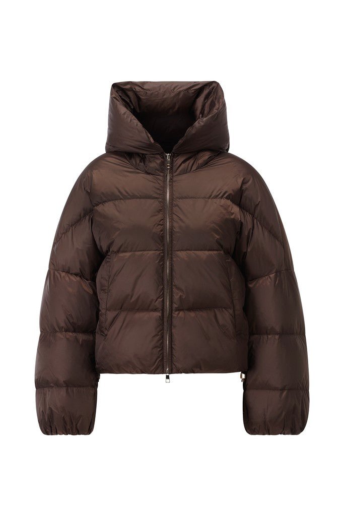 Rich & Royal Glänzende Cropped Oversize Steppjacke in Coffee Bean