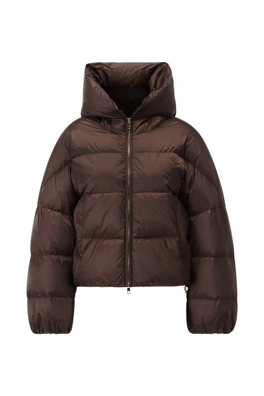 Rich & Royal Glänzende Cropped Oversize Steppjacke in Coffee Bean