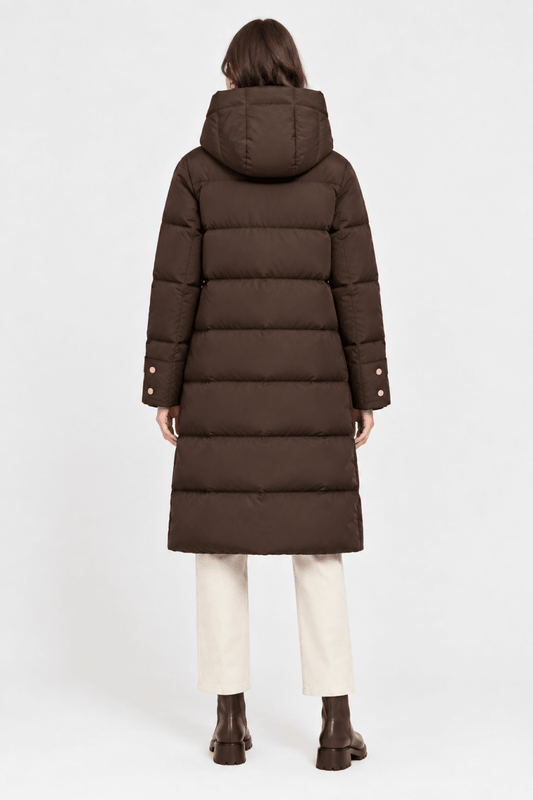 Rich & Royal Hooded Midilength Puffer Jacket in Coffee Bean