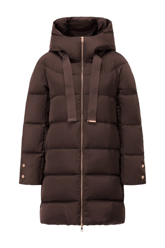Rich & Royal Hooded Midilength Puffer Jacket in Coffee Bean