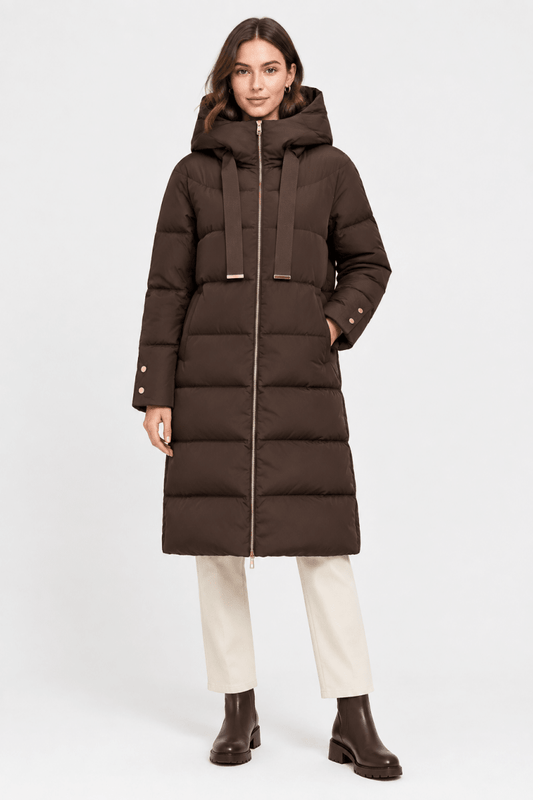 Rich & Royal Hooded Midilength Puffer Jacket in Coffee Bean
