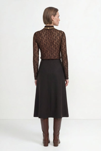 Rich & Royal Jersey Lace Turtleneck Longsleeve – chocolate torte
