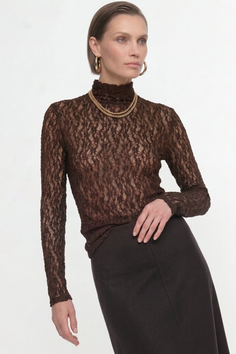 Rich & Royal Jersey Lace Turtleneck Longsleeve – chocolate torte