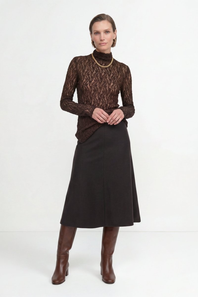 Rich & Royal Jersey Lace Turtleneck Longsleeve – chocolate torte