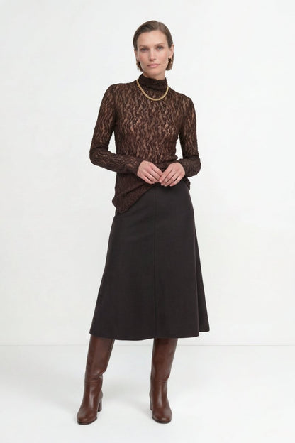 Rich & Royal Jersey Lace Turtleneck Longsleeve – chocolate torte