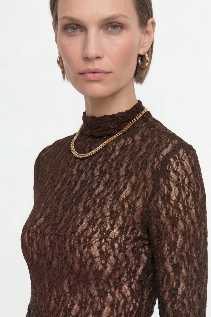 Rich & Royal Jersey Lace Turtleneck Longsleeve – chocolate torte
