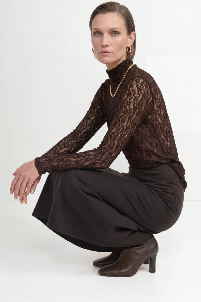 Rich & Royal Jersey Lace Turtleneck Longsleeve – chocolate torte