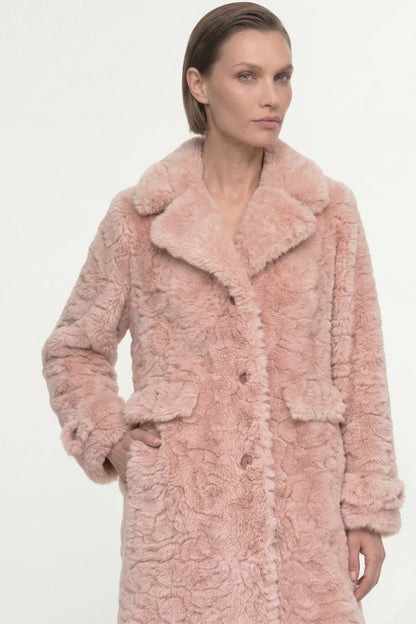Rich & Royal Long Faux Fur Coat in Powder Rosé