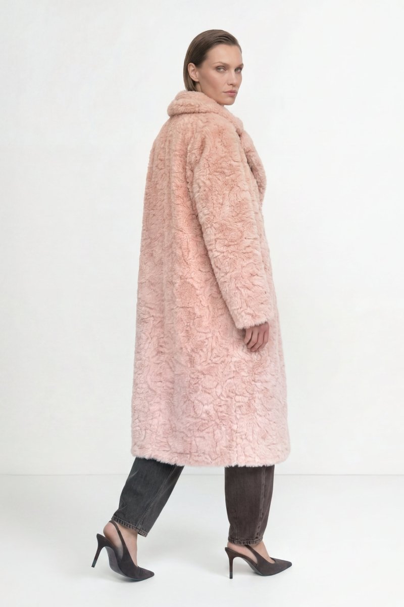 Rich & Royal Long Faux Fur Coat in Powder Rosé