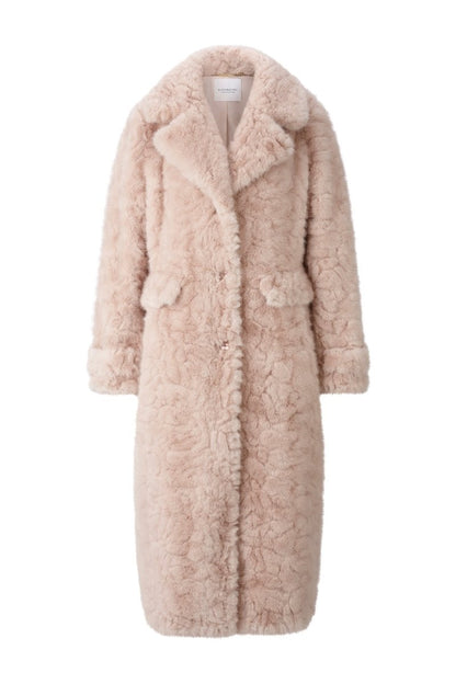 Rich & Royal Long Faux Fur Coat in Powder Rosé