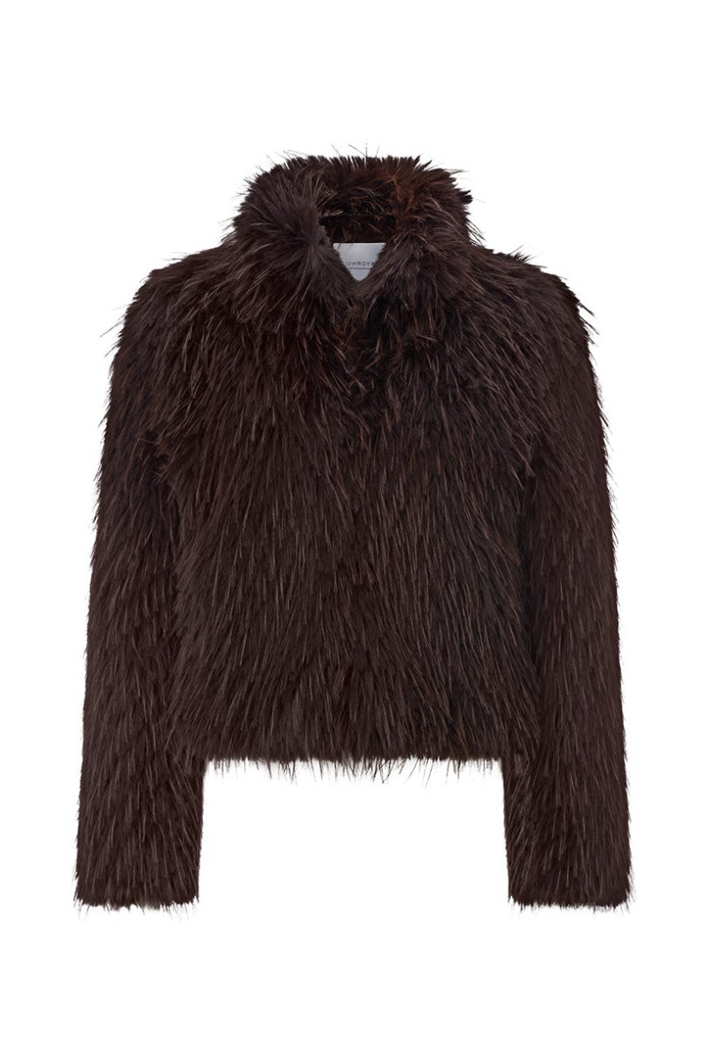 Rich & Royal Long Hair Faux Fur Jacket in Chocolate Torte
