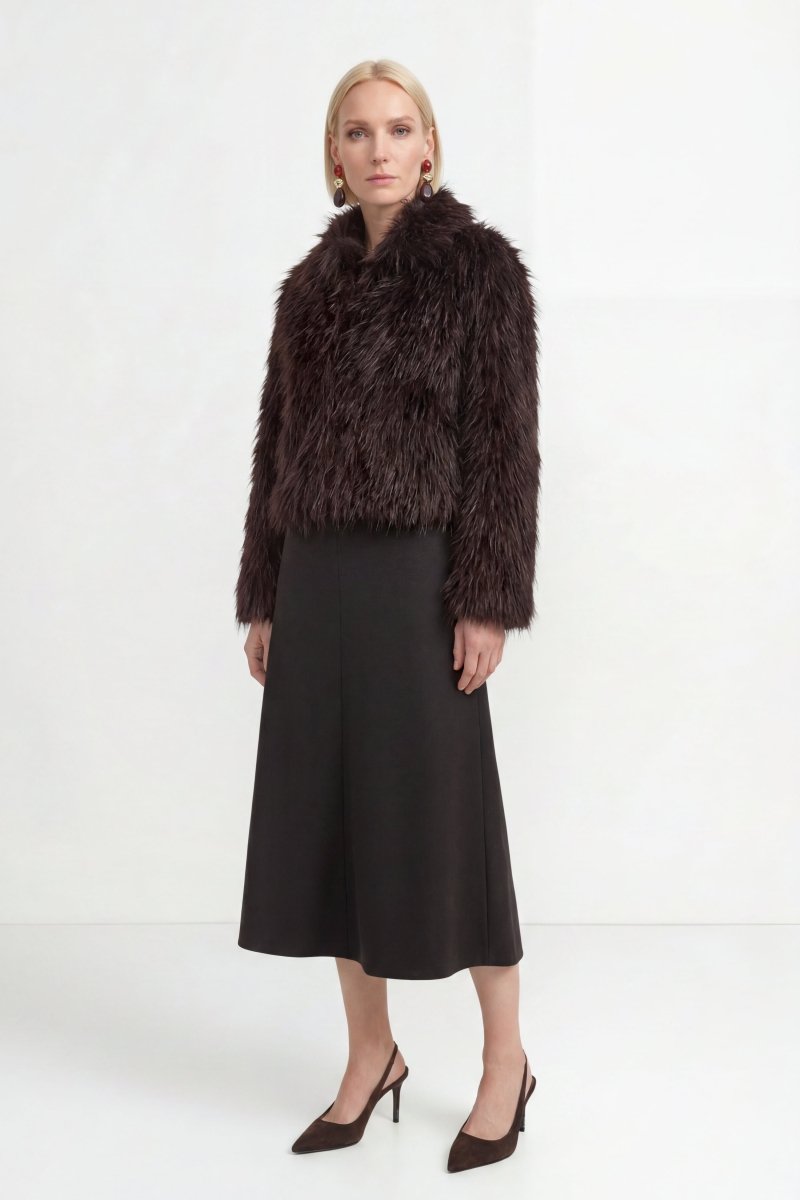 Rich & Royal Long Hair Faux Fur Jacket in Chocolate Torte