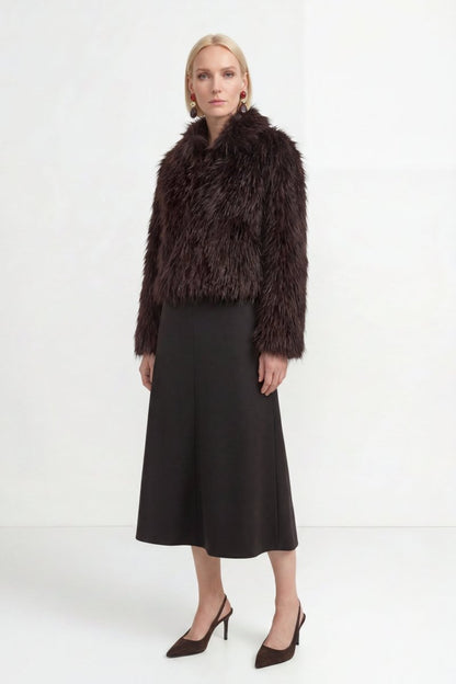 Rich & Royal Long Hair Faux Fur Jacket in Chocolate Torte